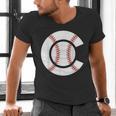 Baseball Sport Player Graphic Monogram Initial Letter C Men's V-Neck T-Shirt