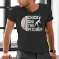 Chicks Dig The Pitcher Baseball Men's V-Neck T-Shirt Chicks Dig The Pitcher Baseball Men's V-Neck T-Shirt