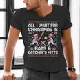 Christmas Baseball Bats Catcher Mitts Holiday Tee Men's V-Neck T-Shirt Christmas Baseball Bats Catcher Mitts Holiday Tee Men's V-Neck T-Shirt