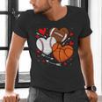 Cute Heart Baseball Basketball Football Valentine Boy Men Men's V-Neck T-Shirt