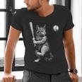 Cute Kitten Playing Baseball Hitter Bat Cool Baseball Cat Men's V-Neck T-Shirt Cute Kitten Playing Baseball Hitter Bat Cool Baseball Cat Men's V-Neck T-Shirt