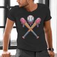 Dripping Pink Baseball Crossed Bats Summer Men's V-Neck T-Shirt Dripping Pink Baseball Crossed Bats Summer Men's V-Neck T-Shirt