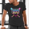 Happy 100 Days Of School Baseball Drip 100th Day Of School Men's V-Neck T-Shirt Happy 100 Days Of School Baseball Drip 100th Day Of School Men's V-Neck T-Shirt