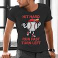 Hit Hard Run Fast Turn Left Baseball Player Men's V-Neck T-Shirt Hit Hard Run Fast Turn Left Baseball Player Men's V-Neck T-Shirt