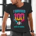 HUGvyn I Survived 100 Days Baseball Teacher Ice Cream Drip Men's V-Neck T-Shirt HUGvyn I Survived 100 Days Baseball Teacher Ice Cream Drip Men's V-Neck T-Shirt