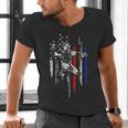 Patriotic Baseball Catcher American Flag Sports Tee Men's V-Neck T-Shirt