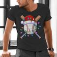 Santa Sports Christmas Baseball Player Men's V-Neck T-Shirt