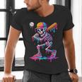 Skelton Playing Baseball Halloween Baseball Drip Boys Kids Men's V-Neck T-Shirt Skelton Playing Baseball Halloween Baseball Drip Boys Kids Men's V-Neck T-Shirt