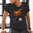 Spooky Halloween Scary Pumpkin Baseball Player Witchy Vibes Men's V-Neck T-Shirt