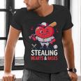 Stealing Hearts And Bases Baseball Player Valentine's Day Men's V-Neck T-Shirt Stealing Hearts And Bases Baseball Player Valentine's Day Men's V-Neck T-Shirt