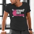 Strike Out Cancer Breast Cancer Awareness Baseball Warrior Men's V-Neck T-Shirt Strike Out Cancer Breast Cancer Awareness Baseball Warrior Men's V-Neck T-Shirt