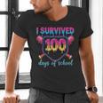 I Survived 100 Days Of School Baseball 100th Day Kids Girls Men's V-Neck T-Shirt I Survived 100 Days Of School Baseball 100th Day Kids Girls Men's V-Neck T-Shirt