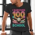I Survived 100 Days Of School Baseball Ice Cream Drip Men's V-Neck T-Shirt I Survived 100 Days Of School Baseball Ice Cream Drip Men's V-Neck T-Shirt