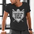 I Teach My Kids To Hit & Steal Baseball Player Coach Dad Tee Men's V-Neck T-Shirt I Teach My Kids To Hit & Steal Baseball Player Coach Dad Tee Men's V-Neck T-Shirt