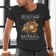 Never Underestimate An Old Man Who Still Plays Baseball Men's V-Neck T-Shirt