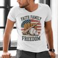 Faith Family Freedom Patriotic Christian Baseball Game Day Men's V-Neck T-Shirt Faith Family Freedom Patriotic Christian Baseball Game Day Men's V-Neck T-Shirt