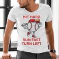 Hit Hard Run Fast Turn Left Baseball Player Premium Tri-Blend Men's V-Neck T-Shirt Hit Hard Run Fast Turn Left Baseball Player Premium Tri-Blend Men's V-Neck T-Shirt