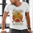Youth Boy Baseball Jesus Saves Christian Baseball Religious Men's V-Neck T-Shirt
