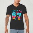 I Was 6 Now I'm 7 67 Birthday Baseball Drip 7 Year Old Men's V-Neck T-Shirt