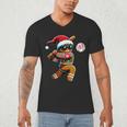 67 Gingerbread Man Playing Baseball Christmas 6 7 Meme Men's V-Neck T-Shirt