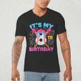 8th Birthday Baseball 8 Year Old Ice Cream Drip Boy Baseball Men's V-Neck T-Shirt 8th Birthday Baseball 8 Year Old Ice Cream Drip Boy Baseball Men's V-Neck T-Shirt