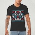Baseball Catcher Ugly Christmas Sweater Pattern Sports Xmas Men's V-Neck T-Shirt Baseball Catcher Ugly Christmas Sweater Pattern Sports Xmas Men's V-Neck T-Shirt