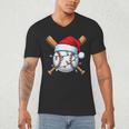 Baseball Christmas Lights Santa Christmas Baseball Player Men's V-Neck T-Shirt Baseball Christmas Lights Santa Christmas Baseball Player Men's V-Neck T-Shirt