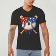 Baseball Drip American Flag Home Plate 4th Of July Patriotic Men's V-Neck T-Shirt