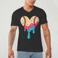 Baseball Drip Melting Ice Cream Baseball Heart Boys Girls Men's V-Neck T-Shirt