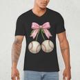 Baseball Girls Women Coquette Pink Bow Baseball Men's V-Neck T-Shirt