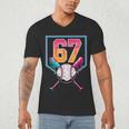 Baseball Ice Cream Drip Number 67 Player 67th Birthday Men Men's V-Neck T-Shirt