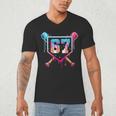 Baseball Ice Cream Drip Number 67 Player 67th Birthday Men's V-Neck T-Shirt