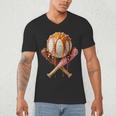 Baseball Ice Cream Drip Style Melting Ice Cream Youth Teen Men's V-Neck T-Shirt