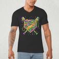 Baseball Mardi Gras Home Plate Ice Cream Drip Carnival Mask Men's V-Neck T-Shirt