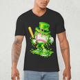 Baseball Player Ice Cream Drip Shamrocks St Patrick's Day Men's V-Neck T-Shirt