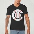 Baseball Sport Player Graphic Monogram Initial Letter C Men's V-Neck T-Shirt