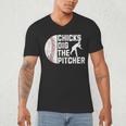 Chicks Dig The Pitcher Baseball Men's V-Neck T-Shirt Chicks Dig The Pitcher Baseball Men's V-Neck T-Shirt