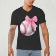 Cute Coquette Baseball Pink Bow Player & Fan Girls Men's V-Neck T-Shirt Cute Coquette Baseball Pink Bow Player & Fan Girls Men's V-Neck T-Shirt