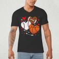 Cute Heart Baseball Basketball Football Valentine Boy Men Men's V-Neck T-Shirt