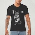 Cute Kitten Playing Baseball Hitter Bat Cool Baseball Cat Men's V-Neck T-Shirt Cute Kitten Playing Baseball Hitter Bat Cool Baseball Cat Men's V-Neck T-Shirt