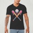 Dripping Pink Baseball Crossed Bats Summer Men's V-Neck T-Shirt Dripping Pink Baseball Crossed Bats Summer Men's V-Neck T-Shirt