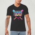 Happy 100 Days Of School Baseball Drip 100th Day Of School Men's V-Neck T-Shirt Happy 100 Days Of School Baseball Drip 100th Day Of School Men's V-Neck T-Shirt
