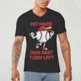 Hit Hard Run Fast Turn Left Baseball Player Men's V-Neck T-Shirt Hit Hard Run Fast Turn Left Baseball Player Men's V-Neck T-Shirt