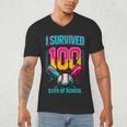 HUGvyn I Survived 100 Days Baseball Teacher Ice Cream Drip Men's V-Neck T-Shirt HUGvyn I Survived 100 Days Baseball Teacher Ice Cream Drip Men's V-Neck T-Shirt