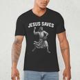 Jesus Saves Shirt Religious Christian Faith Baseball Men's V-Neck T-Shirt Jesus Saves Shirt Religious Christian Faith Baseball Men's V-Neck T-Shirt