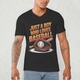 Just A Boy Who Loves Baseball Player Kids Men's V-Neck T-Shirt