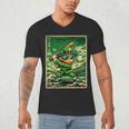 Leprechaun Playing Baseball Japanese Art St Patricks Day Men's V-Neck T-Shirt Leprechaun Playing Baseball Japanese Art St Patricks Day Men's V-Neck T-Shirt
