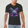 Neon Dripping Baseball And Bats Colorful Sports Art Men's V-Neck T-Shirt Neon Dripping Baseball And Bats Colorful Sports Art Men's V-Neck T-Shirt