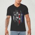 Patriotic Baseball Catcher American Flag Sports Tee Men's V-Neck T-Shirt