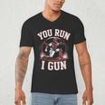You Run I Gun Baseball Catcher Softball Player Men's V-Neck T-Shirt You Run I Gun Baseball Catcher Softball Player Men's V-Neck T-Shirt